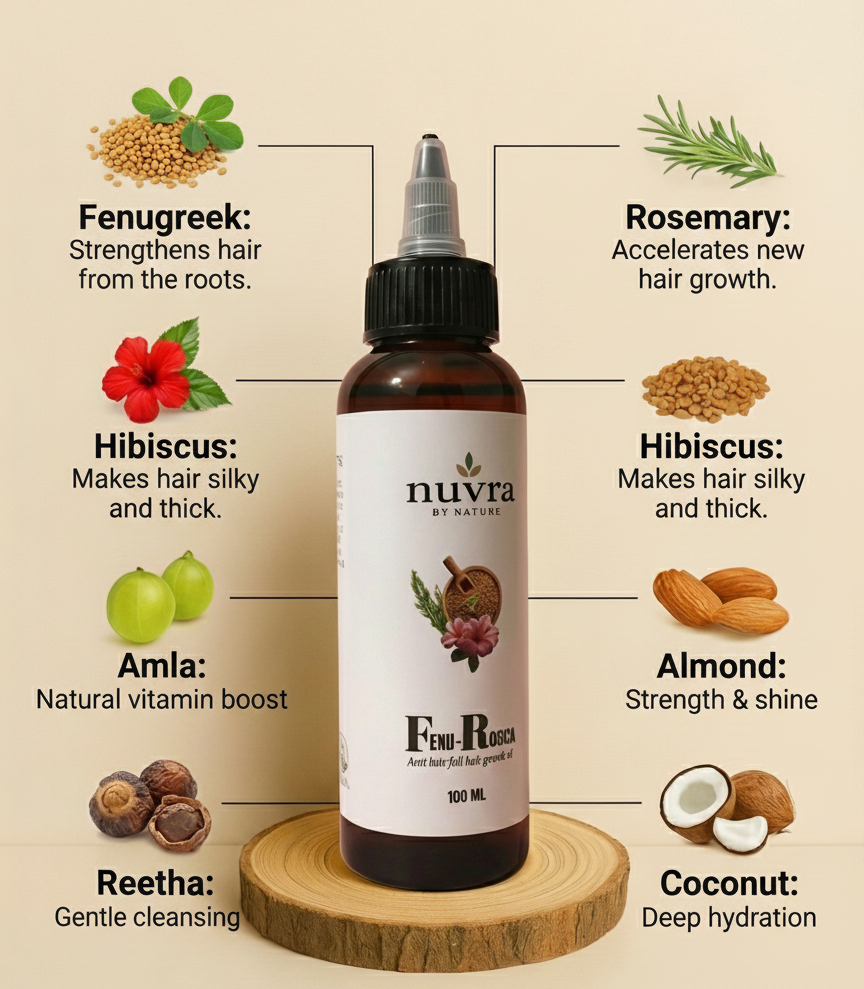 Nuvra by Nature Fenu Rosica Hair Growth Oil – Homemade Ayurvedic Blend for Hair Fall Control & Stronger Roots